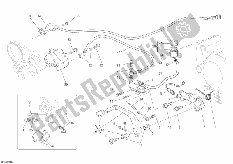 All parts for the Rear Brake System of the Ducati Superbike 1098 USA 2007